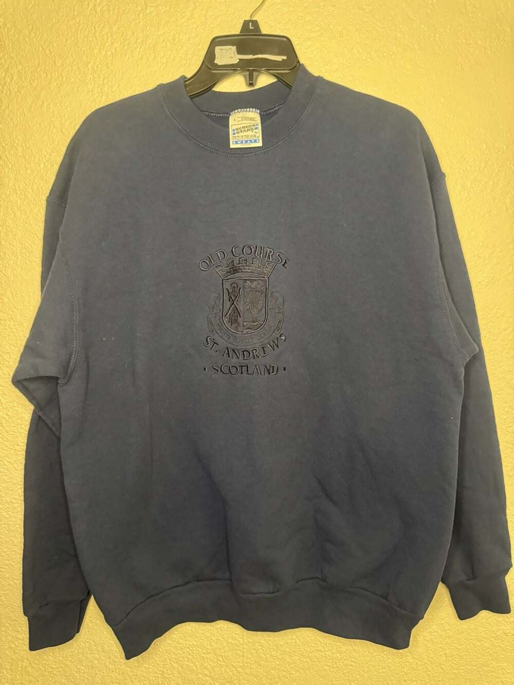 Vintage Old Course St. Andrews Scotland Embroidered Navy Crewneck Sweatshirt Scr